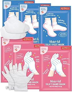 DERMAL Moistfull Silky Foot Socks & Hand Gloves Mask Combo 6 Pack - for Dry Feet and Hands - Home Spa Treatment - Dermatologist Tested, Cruelty Free, Korean Beauty