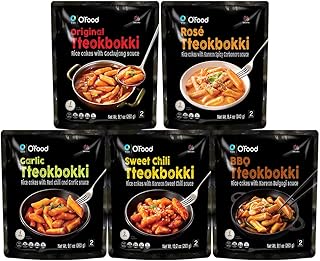 Chung Jung One O'Food Tteokbokki Variety Pack, Pack of 5, Instant Korean Rice Cakes, Authentic Spicy Street Food, Ready to Eat, No MSG, No Corn Syrup