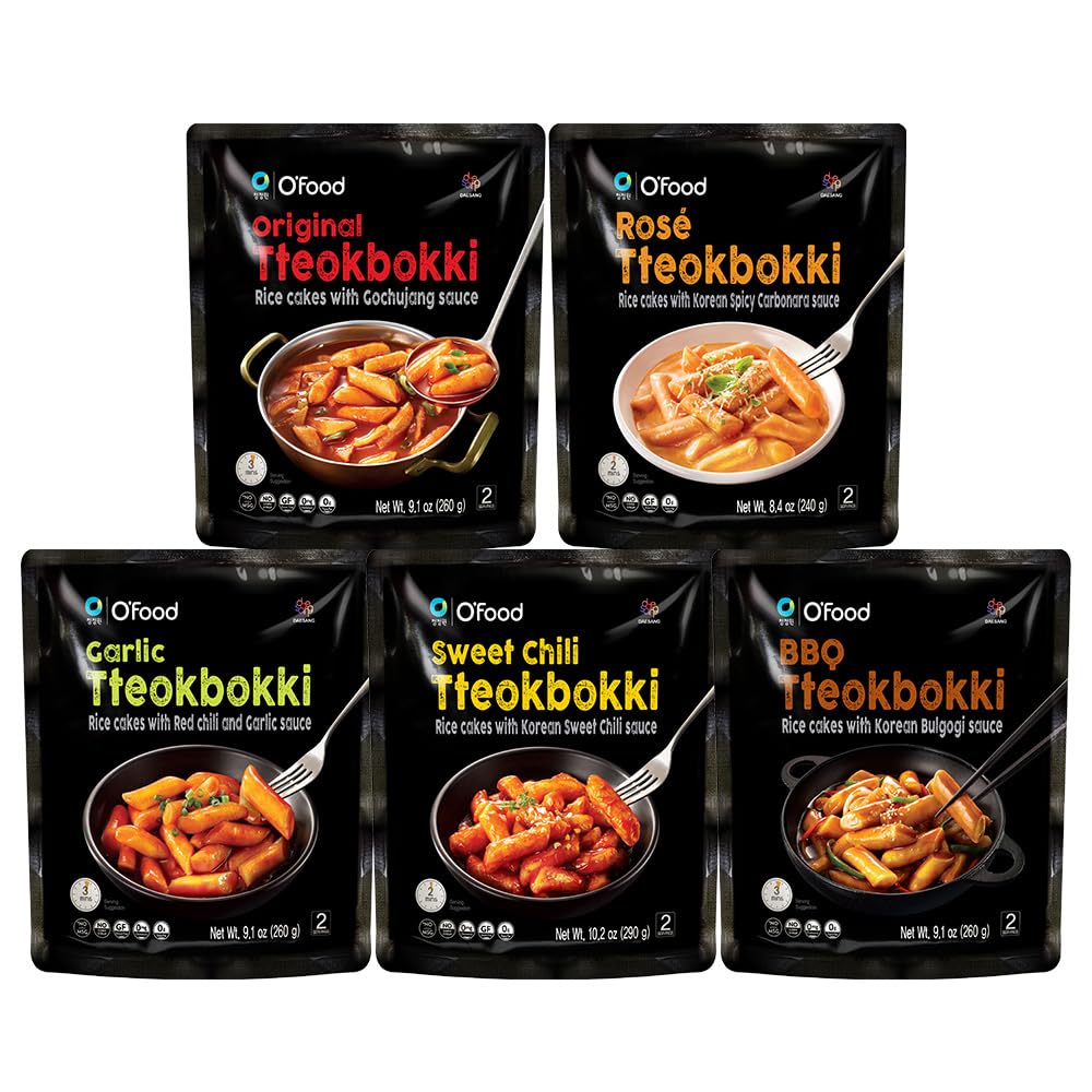 Chung Jung One O'Food Tteokbokki Variety Pack, Pack of 5, Instant Korean Rice Cakes, Authentic Spicy Street Food, Ready to Eat, No MSG, No Corn Syrup-0