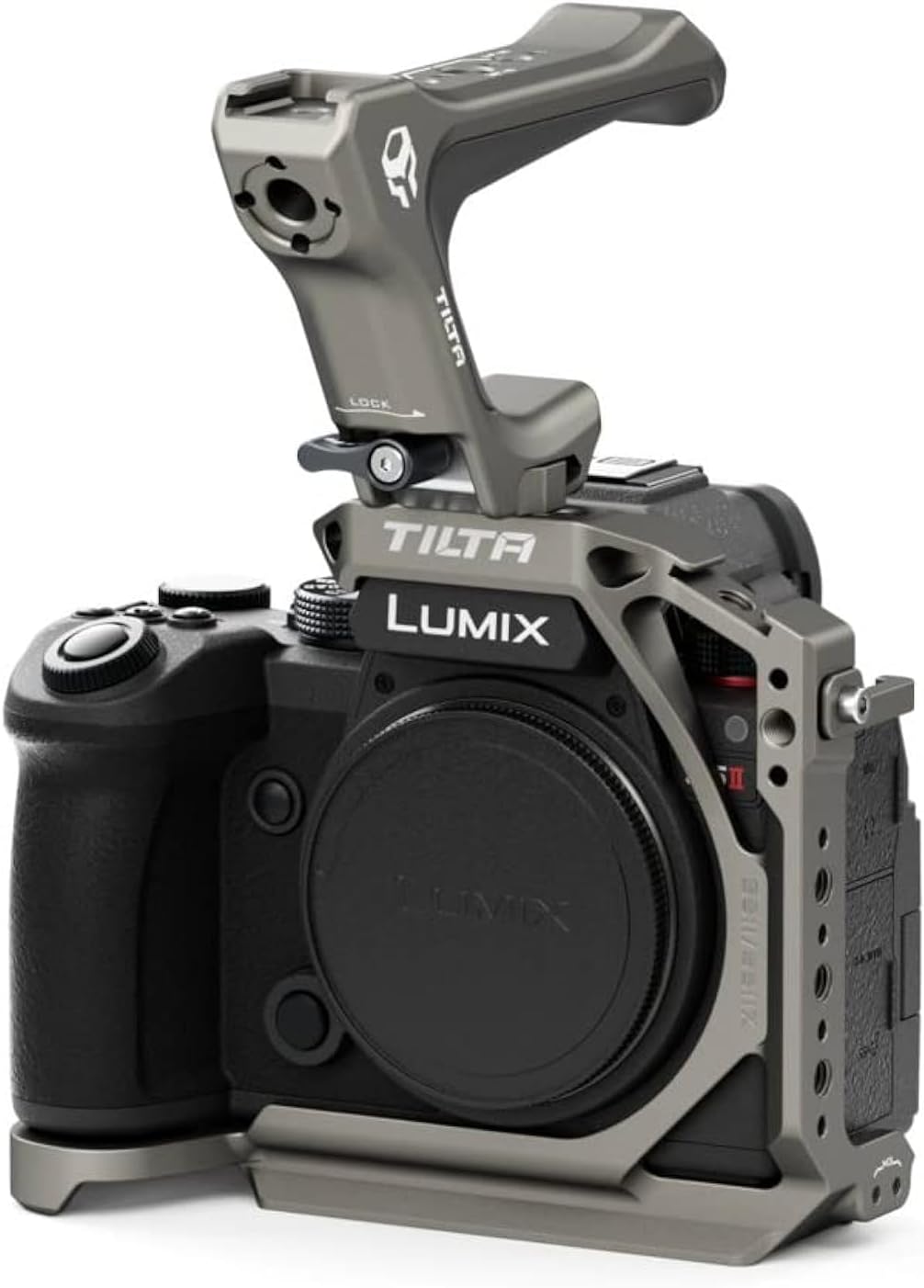 Tilta Camera Cage for Panasonic S5 II/IIX/G8 II Lightweight Kit - Titanium Gray, with Mount Accessories via NATO, Cold Shoe and 1/4"-20 Threads with Locating Pins-0