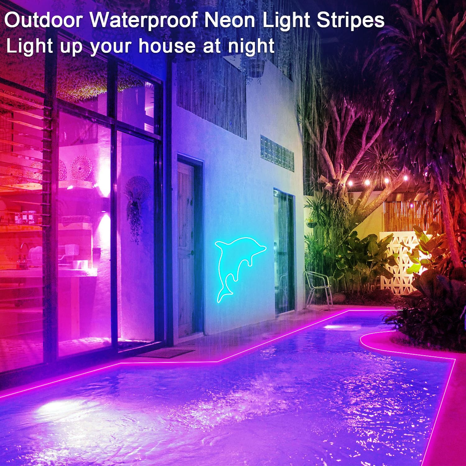 32.8ft LED neon Lights with Remote APP Control IP65 Waterproof Flexible Neon Strip Lights 24V RGB Rope Lights for Bedroom Room Outdoors Decor-2