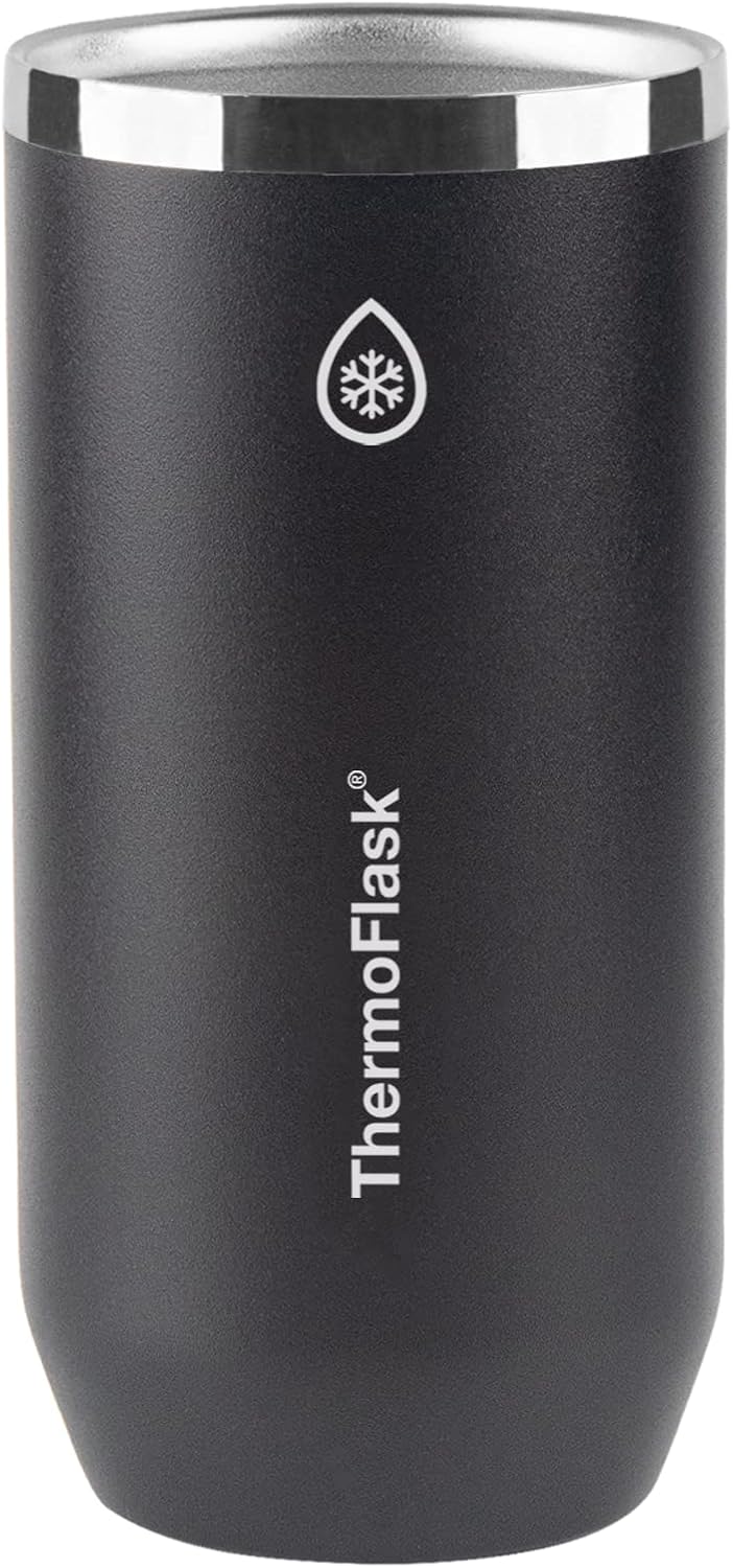 ThermoFlask 2-in-1 Vacuum Insulated Can Cooler Cup, 16 oz, Premium Quality, Fits Tall Size Cans, Sweatproof, Non-Slip Base, Jet Black-0