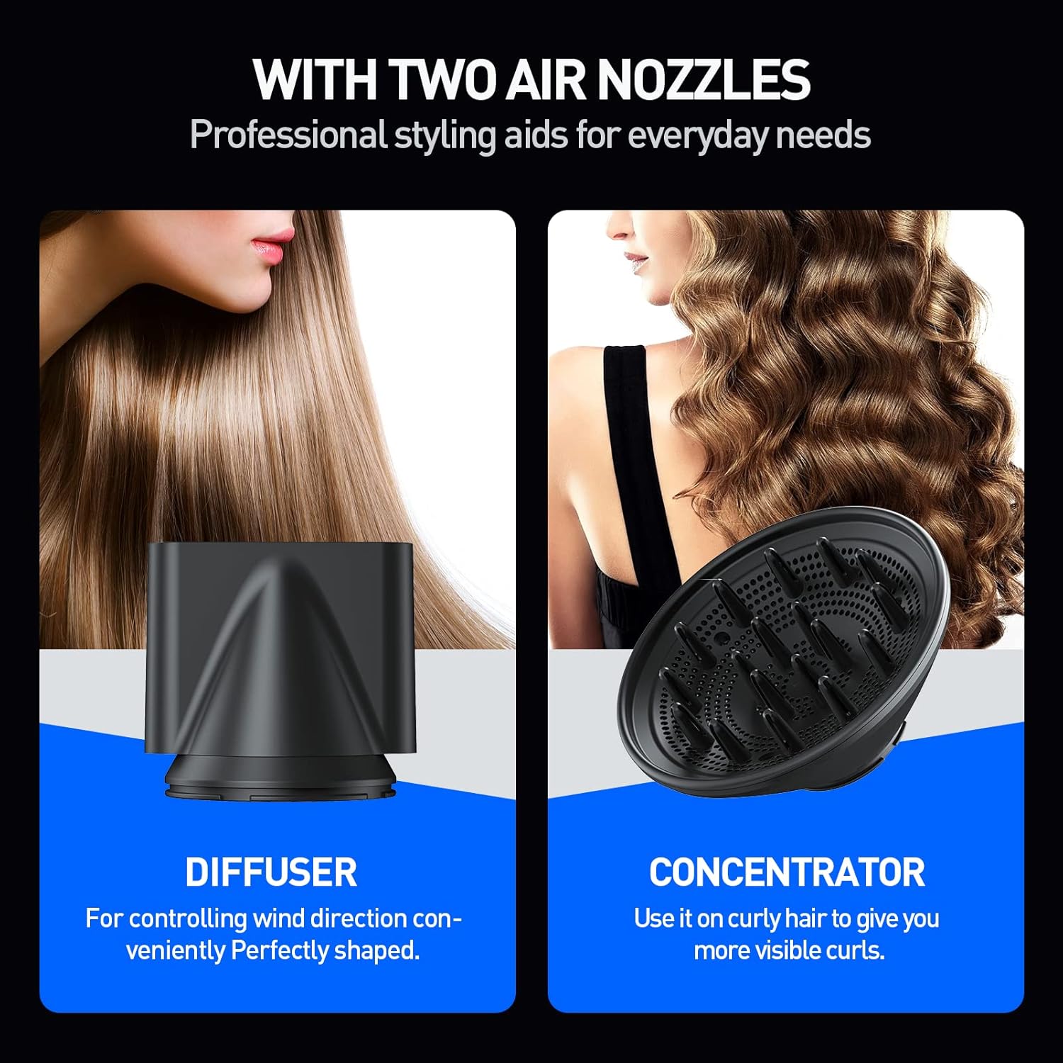 Professional Ionic Negative Hair Dryer with Diffuser Powerful 1800W for Fast Drying Constant Temperature Lightweight Travel Portable Hair Dryers for Curly Straight Hair-4