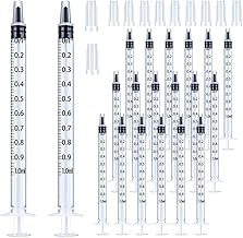 20 Pack 1ml Syringe with Cap for Liquid, 1cc Plastic Small Syringes with Cover, Non-Sterile, No Needle