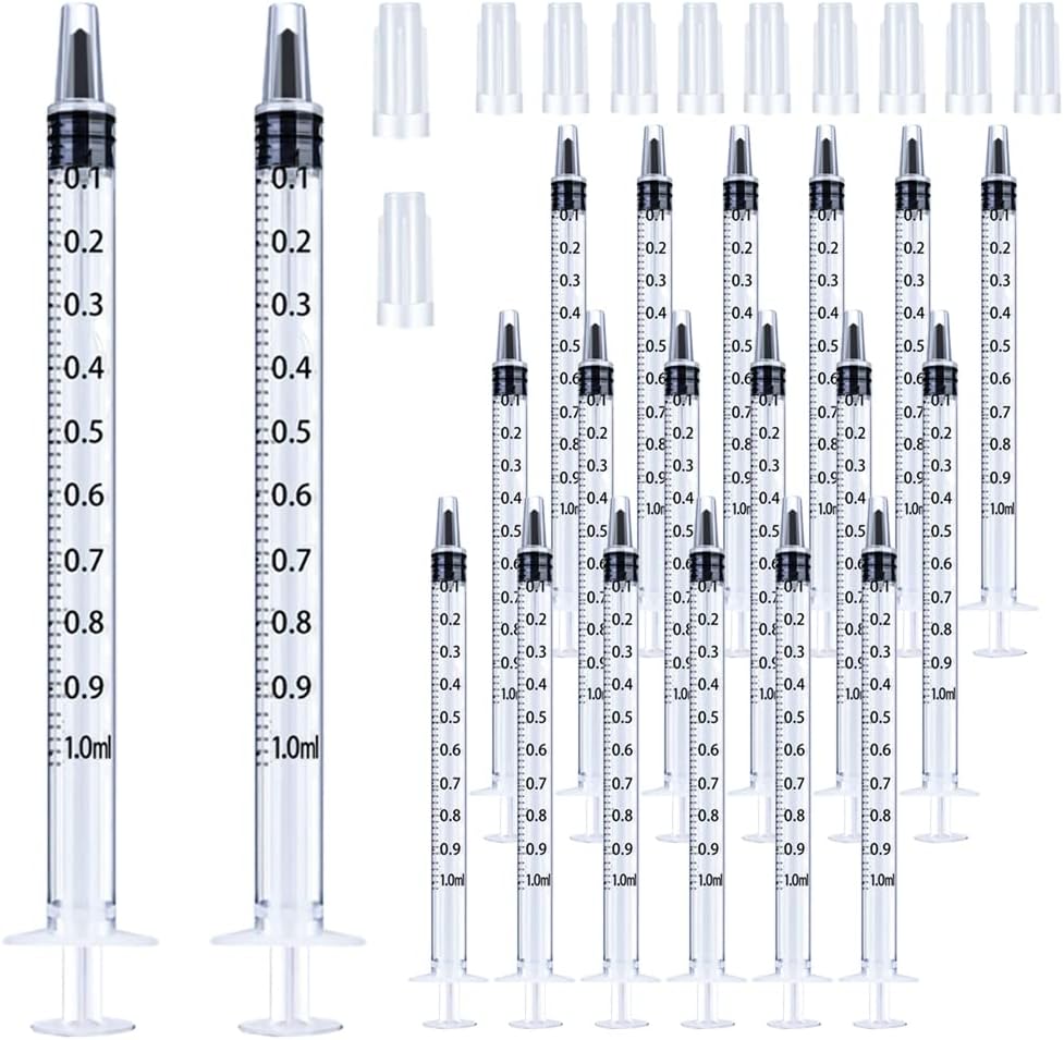 20 Pack 1ml Syringe with Cap for Liquid, 1cc Plastic Small Syringes with Cover, Non-Sterile, No Needle-0