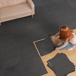 ybaymy 20x 20in Heavy Duty Carpet Squares, 20 Pack Commercial Carpet Repeated Use Floor Tile with Adhesive Stickers,Square Cuttable Carpet Floor Tile for Home Office Hotel(Dark Grey)