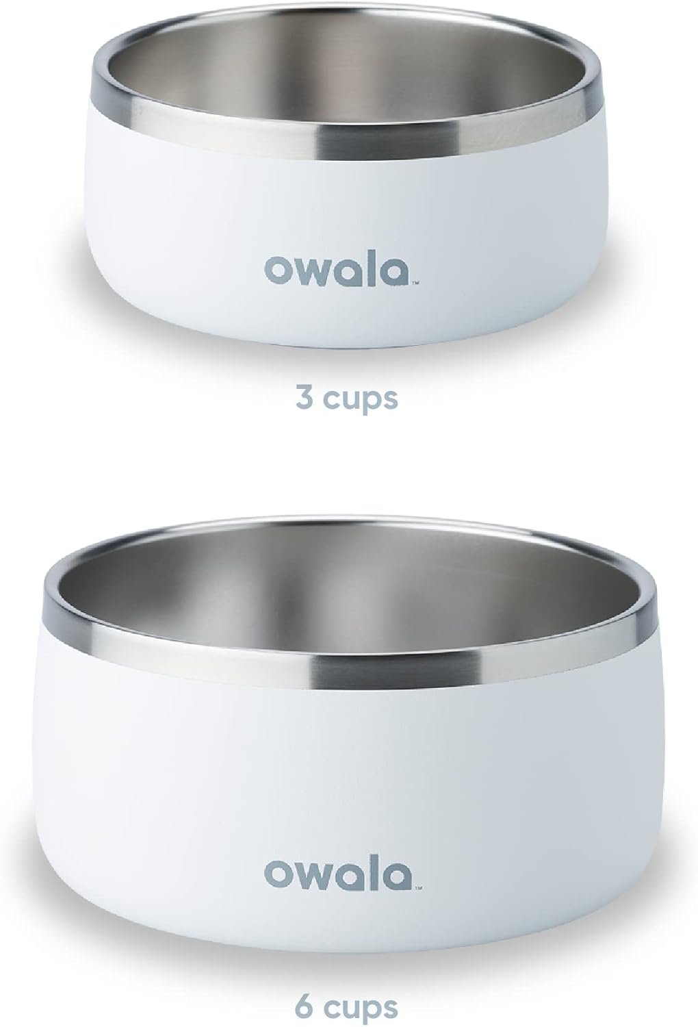 Owala Pet Bowl - Durable Stainless Steel, Food and Water Bowl for Dogs, Cats, and All Pets, Non-Slip Base, 48oz, White (Shy Marshmallow)-2