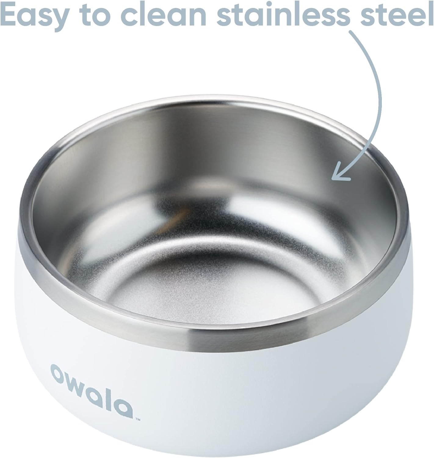 Owala Pet Bowl - Durable Stainless Steel, Food and Water Bowl for Dogs, Cats, and All Pets, Non-Slip Base, 48oz, White (Shy Marshmallow)-3