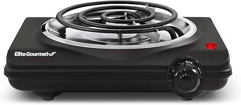 Elite Gourmet ESB100B Countertop Single Coiled Burner Electric Hot Plate, Temperature Control, Indicator Light, Easy to Clean, Black