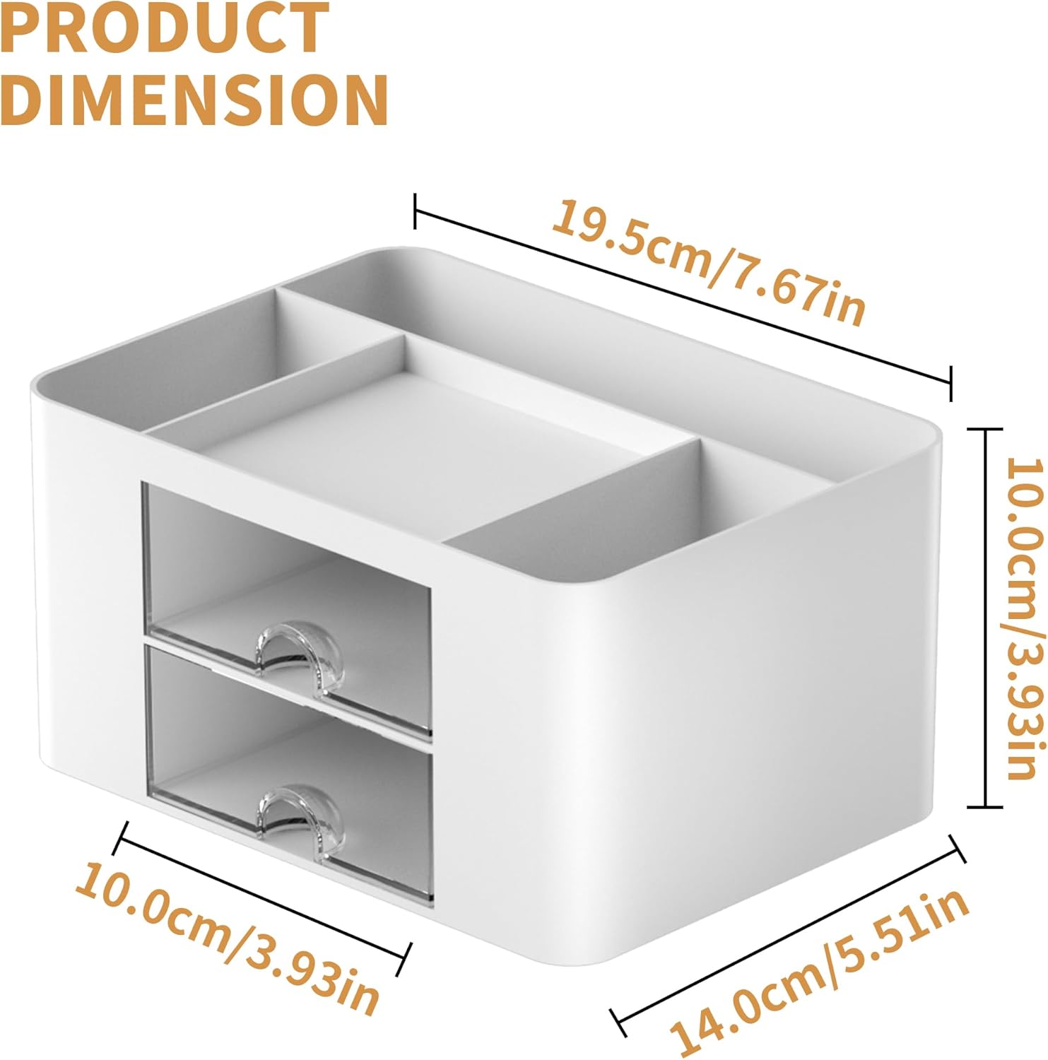 Marbrasse Pen Organizer with 2 Drawer, Multi-Functional Pencil Holder for Desk, Desk Organizers and Accessories with 5 Compartments + Drawer for Office Art Supplies (White)-3