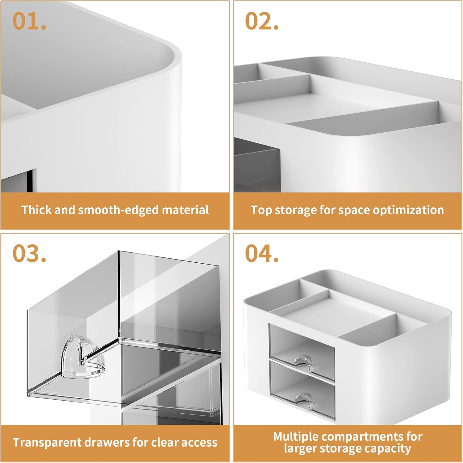 Marbrasse Pen Organizer with 2 Drawer, Multi-Functional Pencil Holder for Desk, Desk Organizers and Accessories with 5 Compartments + Drawer for Office Art Supplies (White)-5