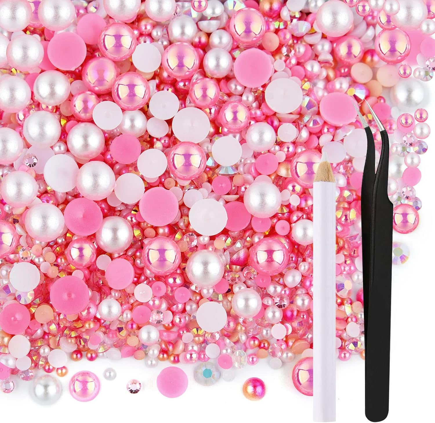 ASTARON 50g Mix Flatback Rhinestones Half Pearls for Crafts Mixed Size 3mm-10mm Flat Back Rhinestones for Crafts Flatback Pearls for DIY Tumblers Mugs Nail Art Shoes Clothes (Pink Series)-0