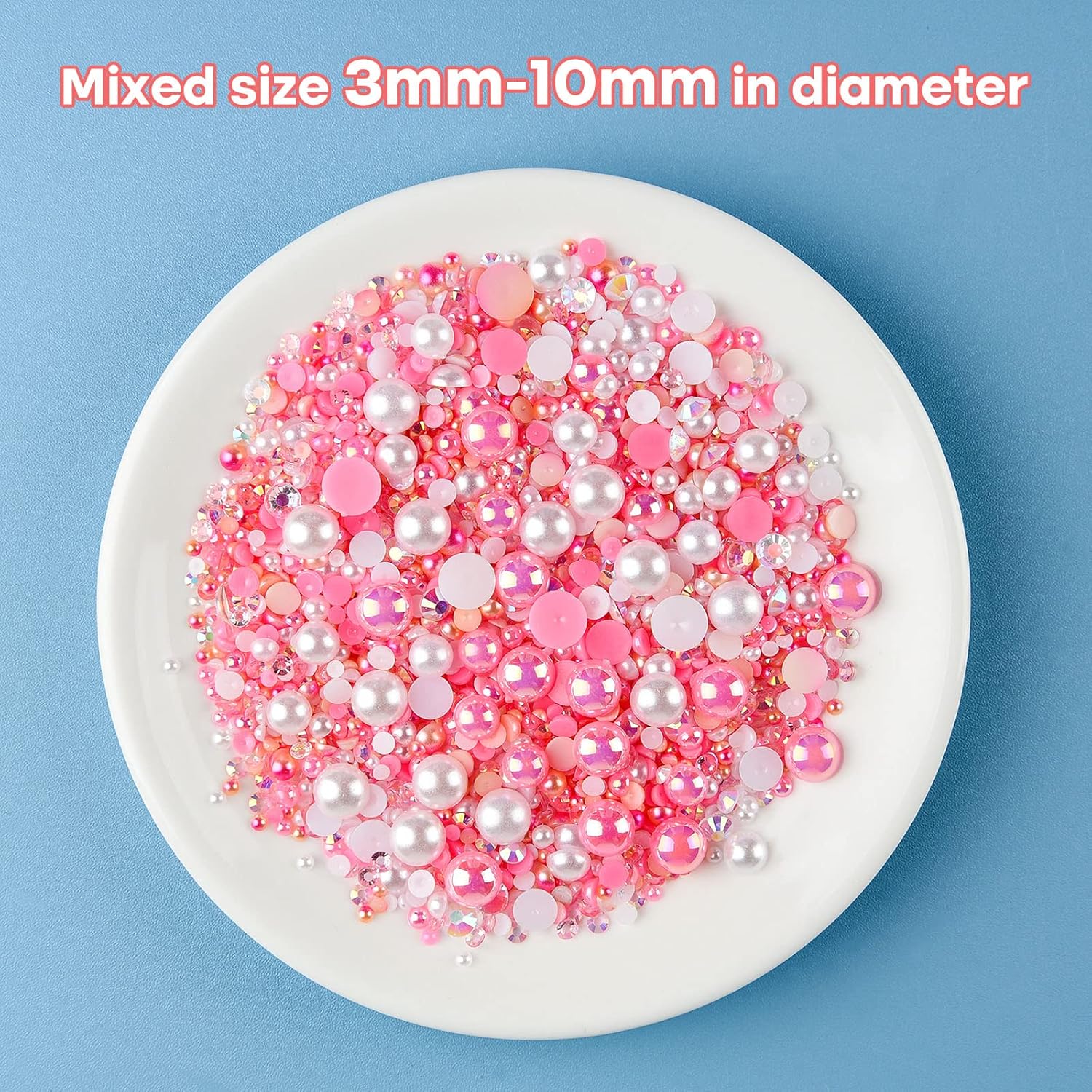 ASTARON 50g Mix Flatback Rhinestones Half Pearls for Crafts Mixed Size 3mm-10mm Flat Back Rhinestones for Crafts Flatback Pearls for DIY Tumblers Mugs Nail Art Shoes Clothes (Pink Series)-2