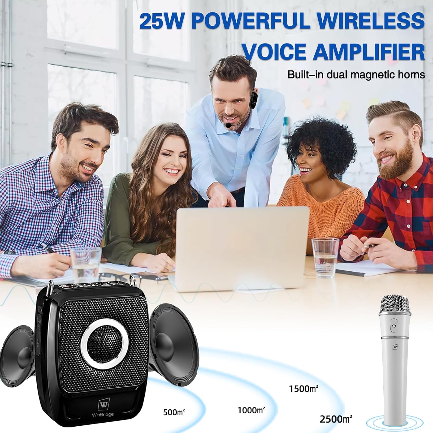 Voice Amplifier with Dual Professional Microphones Wireless-25W Portable Microphone and Speaker Pa System, Bluetooth Speaker with Microphone Megaphone for Teachers Outdoor Indoor ect-1