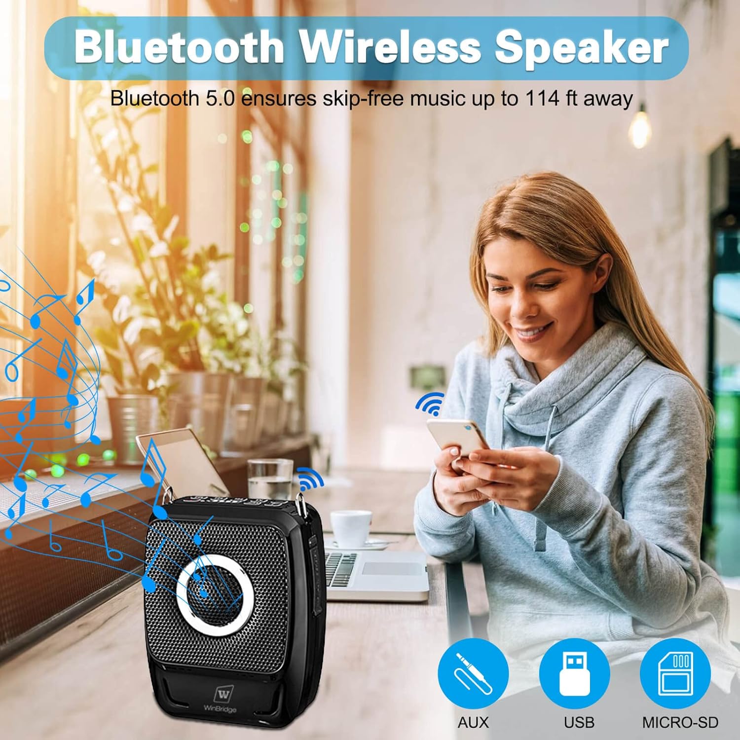 Voice Amplifier with Dual Professional Microphones Wireless-25W Portable Microphone and Speaker Pa System, Bluetooth Speaker with Microphone Megaphone for Teachers Outdoor Indoor ect-4