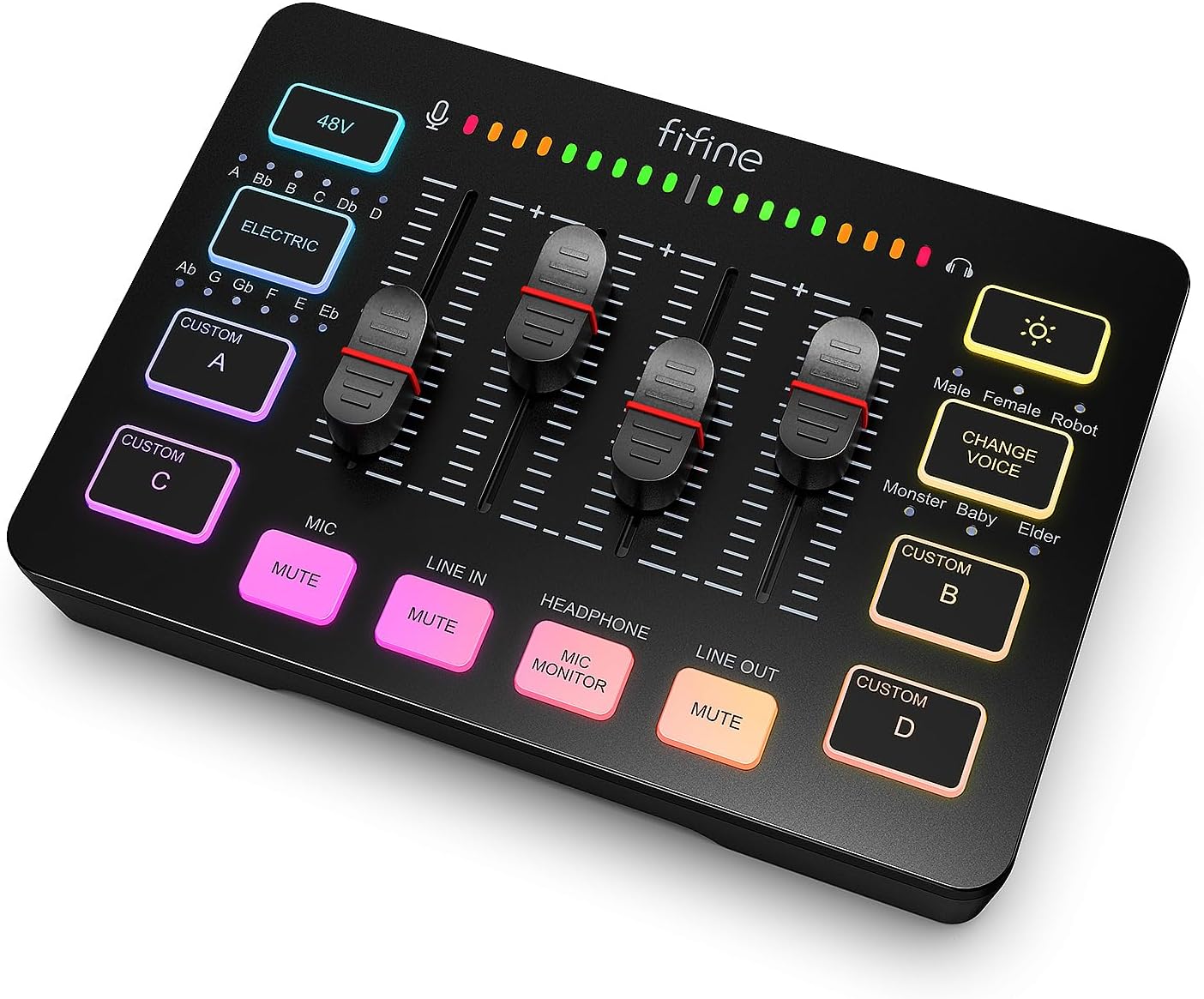 FIFINE Gaming Audio Mixer, Streaming RGB PC Mixer with XLR Microphone Interface, Individual Control, Volume Fader, Mute Button, 48V Phantom Power, for Podcast/Recording/Vocal/Game Voice-AmpliGame SC3-0