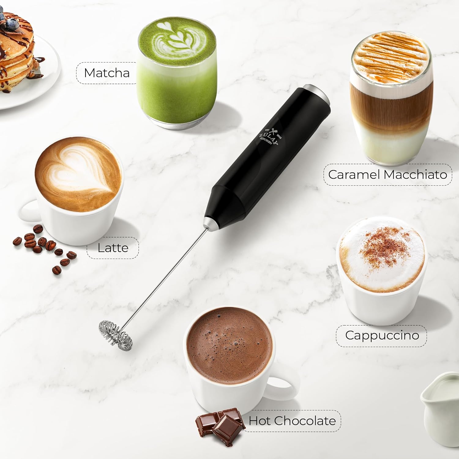 Zulay Kitchen Powerful Milk Frother Wand - Mini Milk Frother Handheld Stainless Steel - Battery Operated Drink Mixer for Coffee, Lattes, Cappuccino, Matcha - Froth Mate Milk Frother Gift - Black-1