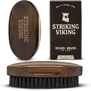 Striking Viking Boars Hair Beard Brush for Men - 4.2" Ergonomic Design with Naturally Derived Beach Wood - For Men's Beard & Mustache Care