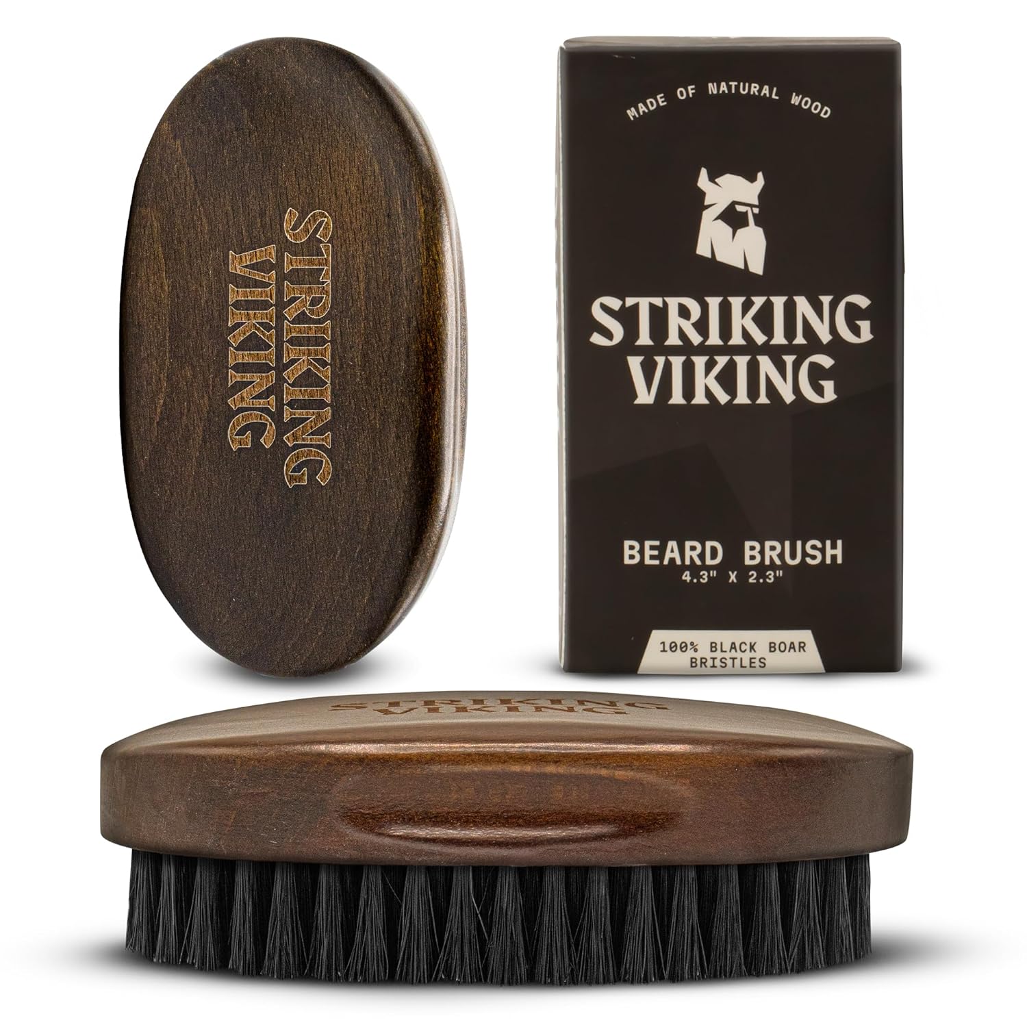 Striking Viking Boars Hair Beard Brush for Men - 4.2" Ergonomic Design with Naturally Derived Beach Wood - For Men's Beard & Mustache Care-0