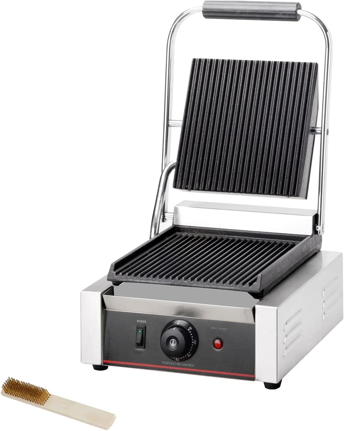 Commercial Panini Press With Grooved Grill Sandwich Maker Machine Electric Contact Grill Single (Single Grooved Top&Bottom)-0