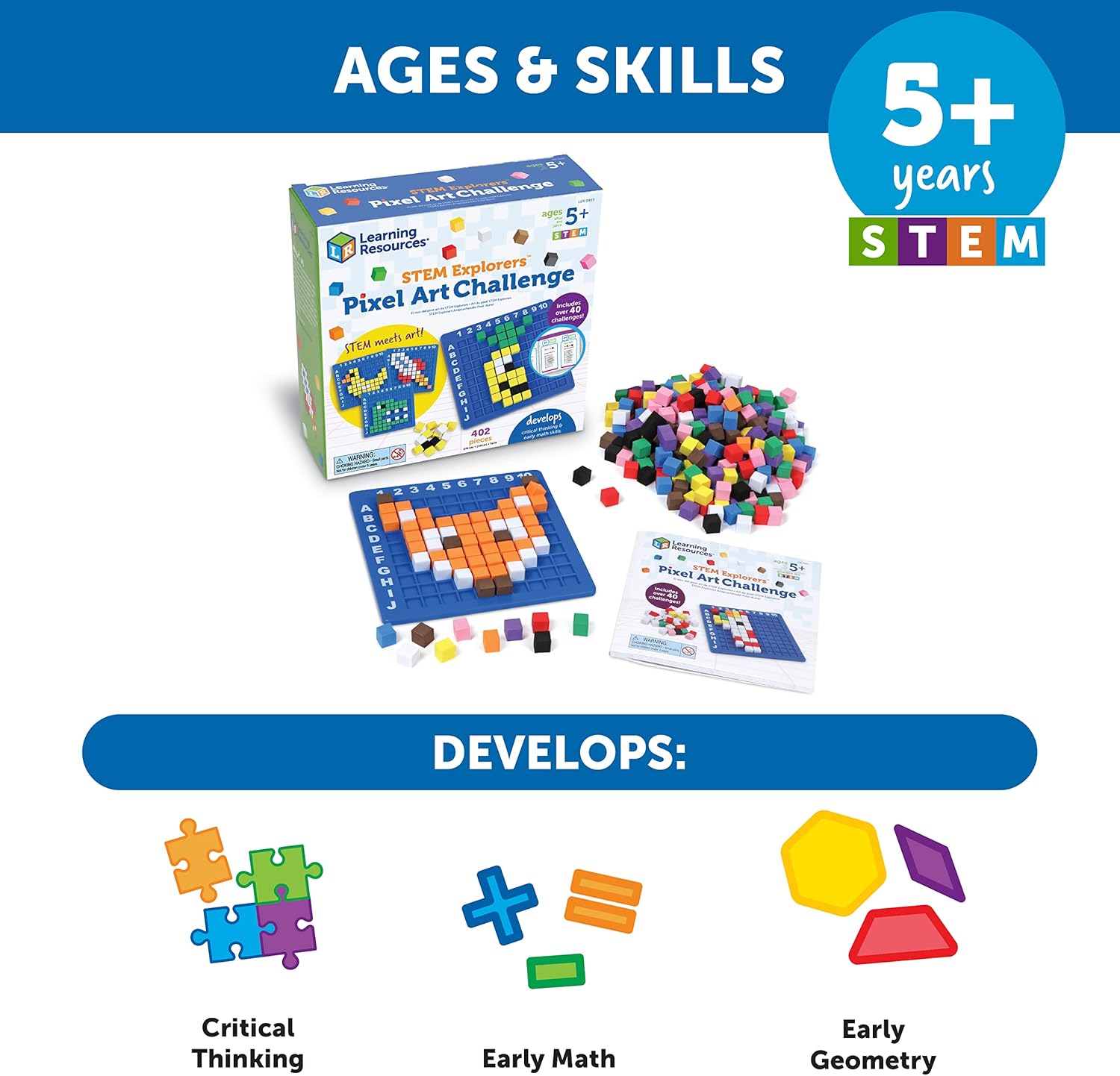 Learning Resources STEM Explorers Pixel Art Challenge, 402 Pieces, Ages 5+, STEM Toys For Kids, Coding Basics For Kids, STEM Activities For Classroom, Medium-4