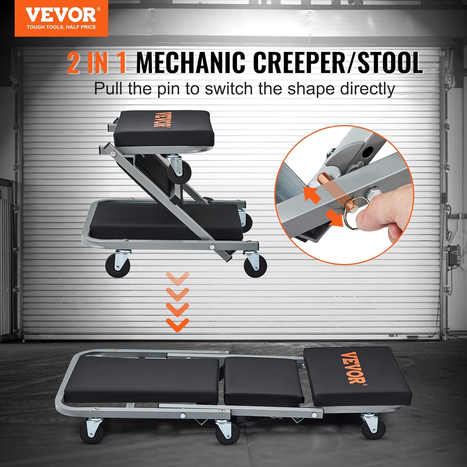 VEVOR Mechanic Creeper, Garage Gift, 36" Z Creeper Seat, 2 in 1 Mechanic Gifts, 300 lbs Capacity, Low Profile Creeper with 6 pcs Wheels in Garage/Shop for Fathers Day Tool Gift-1