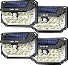 TECKNET 231 LED Solar Lights for Outside Waterproof, 4 Pack 300° Security Wall Lights with 3 Lighting Modes, IP65 PIR Outdoor Motion Sensor Solar Lights for Fence, Outside, Garden, Yard, Deck, Garage