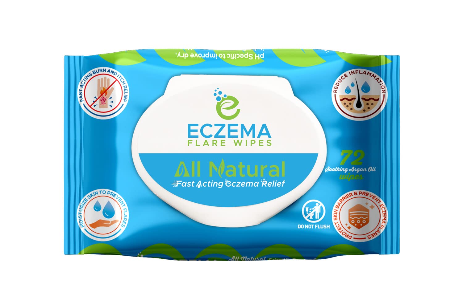 Eczema Flare Wipes® - All-Natural Fast Acting Eczema Relief, Anti-Itch, Reduces Inflammation & Protects Skin Barrier, Soothes & Prevents Future Flares, pH-Balancing, Convenient On-The-Go Solution 72ct-0