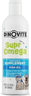 Dinovite SuprOmega Fish Oil for Dogs & Cats - Vitamin E & Omega 3 Meal Topper - Skin & Coat Health for Dogs & Cats - 8 oz