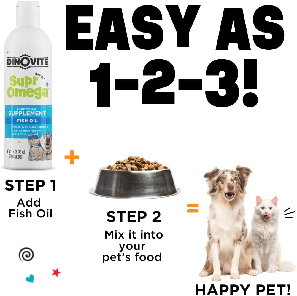 Dinovite SuprOmega Fish Oil for Dogs & Cats - Vitamin E & Omega 3 Meal Topper - Skin & Coat Health for Dogs & Cats - 8 oz-3