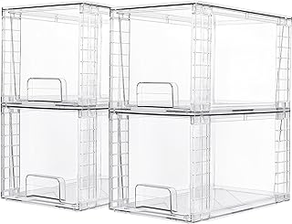 Vtopmart 4 Pack Large Stackable Storage Drawers,Easily Assemble Acrylic Bathroom Closet Undersink Organizers and Storage,Plastic Storage Bins for Kitchen Cabinets,Pantry,Makeup,Medicine Organization