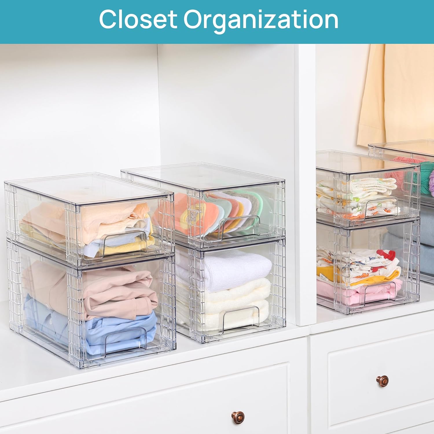 Vtopmart 4 Pack Large Stackable Storage Drawers,Easily Assemble Acrylic Bathroom Closet Undersink Organizers and Storage,Plastic Storage Bins for Kitchen Cabinets,Pantry,Makeup,Medicine Organization-3