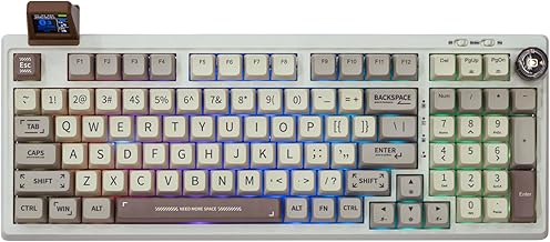 EPOMAKER RT100 Mechanical Keyboard, Retro Gaming Keyboard, with Display Screen, BT5.0/2.4G/USB-C 97 Keys Gasket Custom Keyboard, Hot Swappable, RGB Backlit, with Knob for Win/Mac (Gateron Pro Yellow)