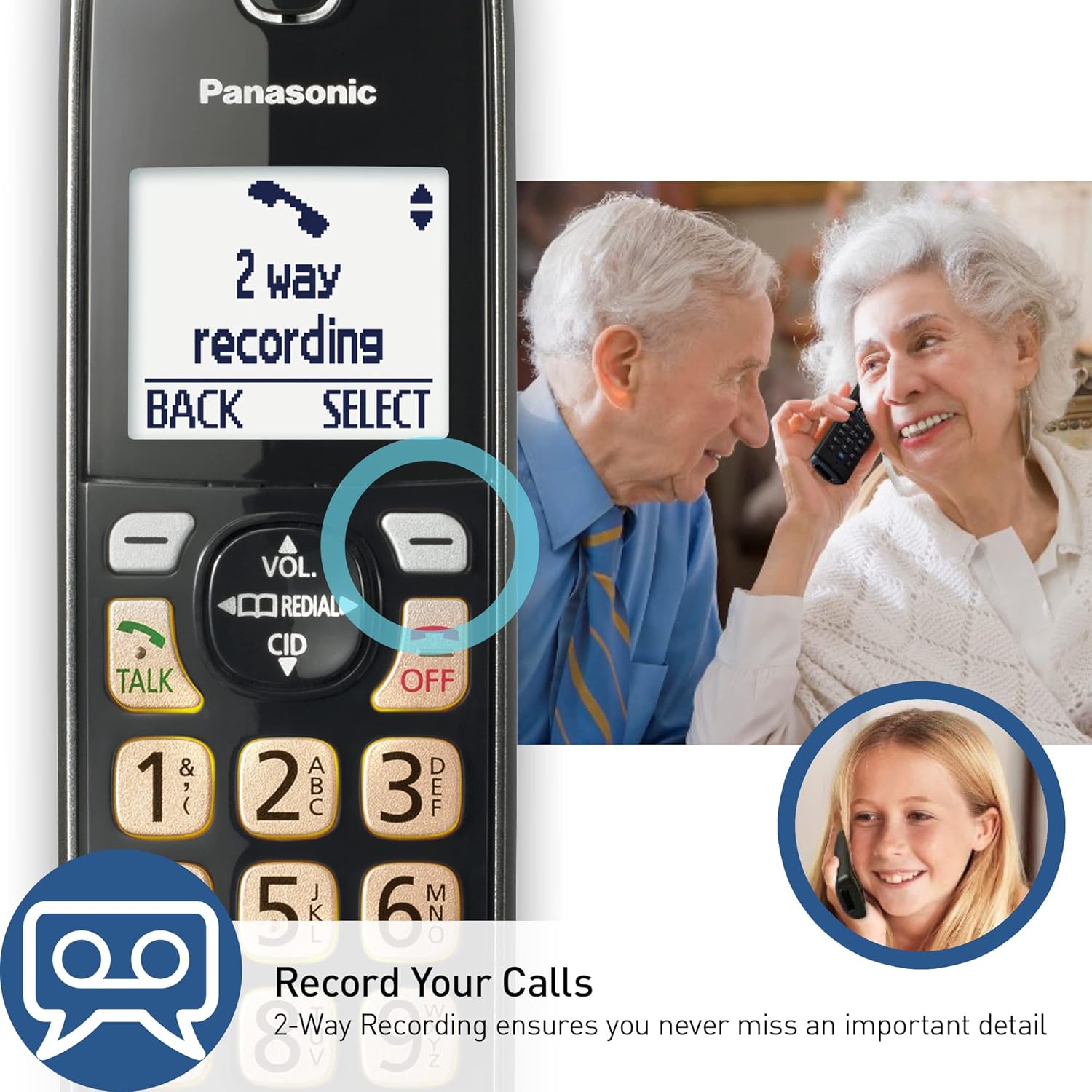 Panasonic Cordless Phone with Answering Machine, Advanced Call Block, Bilingual Caller ID and Easy to Read High-Contrast Display, Expandable System with 2 Handsets - KX-TGD832M (Metallic Black)-5