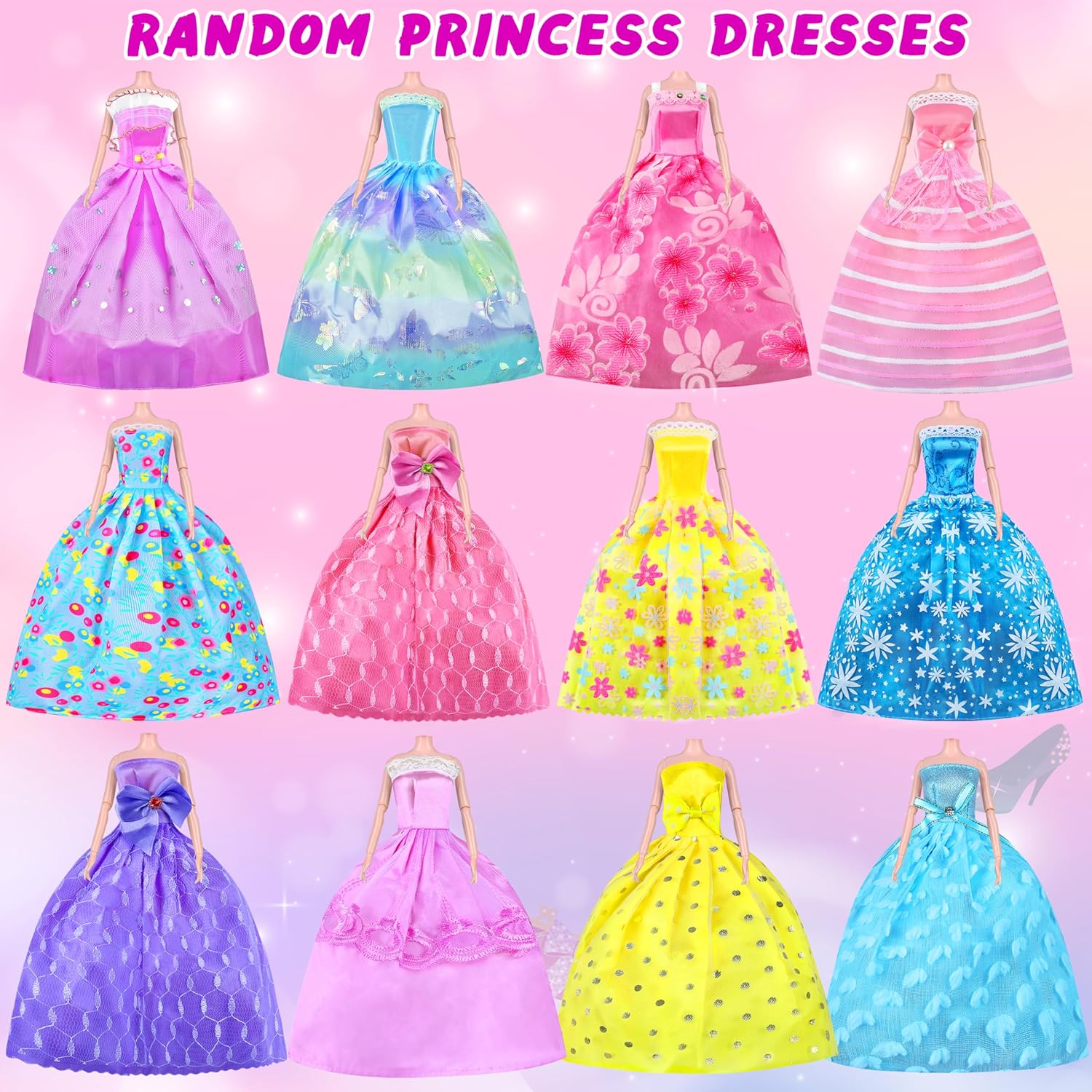 76 Pcs Doll Clothes and Accessories with Doll, Princess Gowns, Fashion Dresses, Slip Dresses, Top, Pants, Jumpsuit, Swimsuits, Shoes, Hangers, Doll Dress up Toys for Girls Kids Toddlers Toy Gifts-1