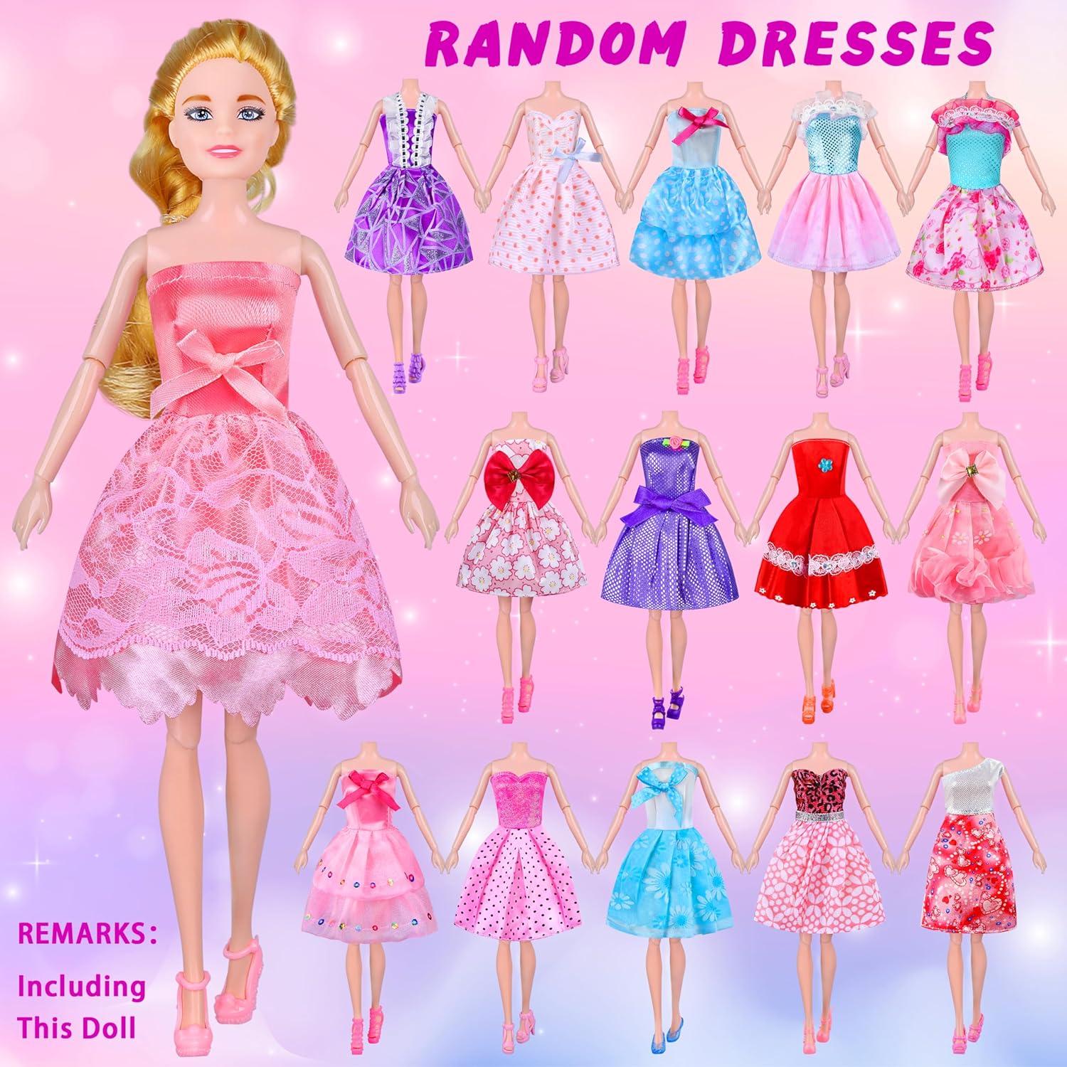 76 Pcs Doll Clothes and Accessories with Doll, Princess Gowns, Fashion Dresses, Slip Dresses, Top, Pants, Jumpsuit, Swimsuits, Shoes, Hangers, Doll Dress up Toys for Girls Kids Toddlers Toy Gifts-2