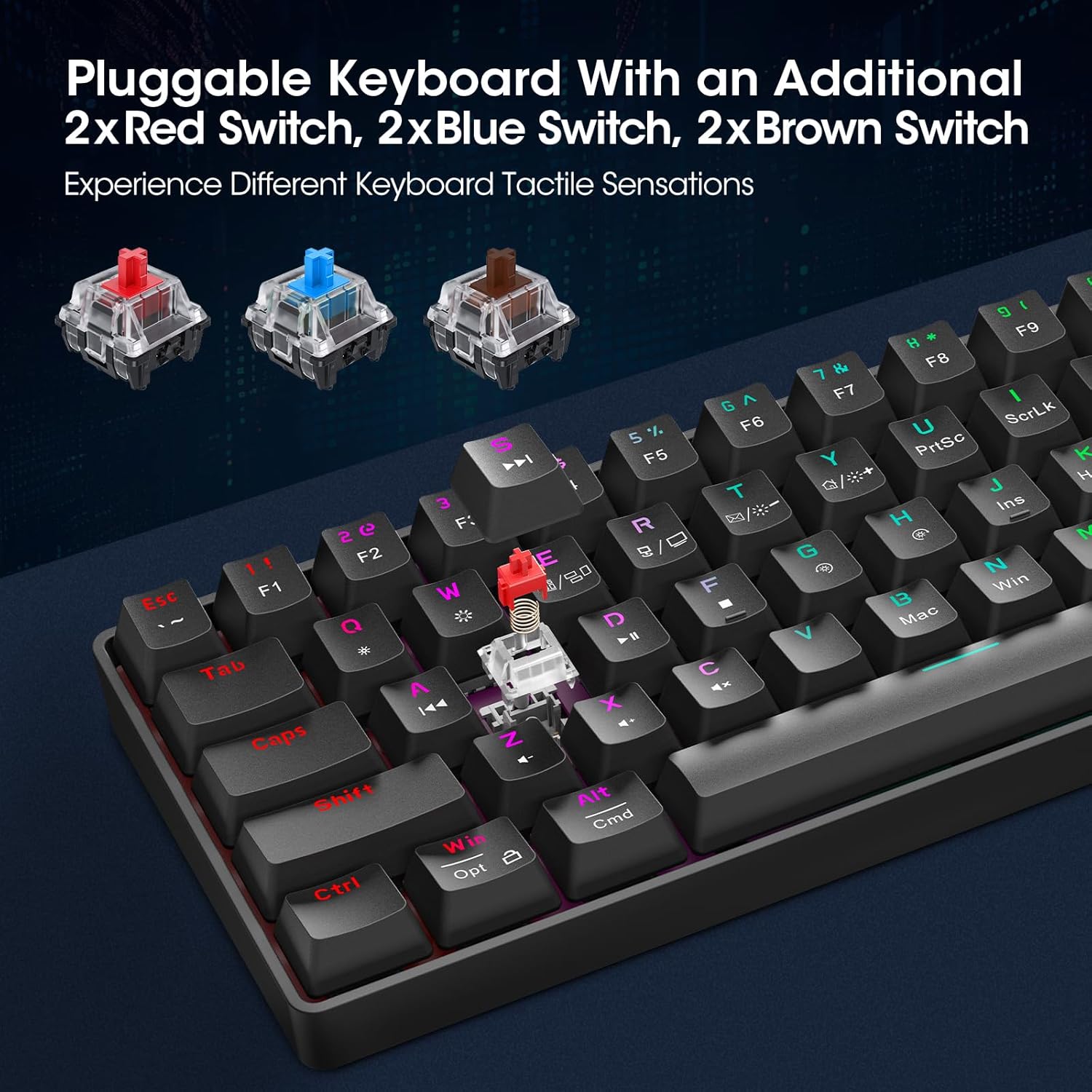 KOORUI Gaming Keyboard 60 Percent, Wired Ultra-Compact Mechanical Keyboard 61 Keys,26 RGB Backlit with Blue Switch Mini Keyboards for Windows MacOS Linux-Easy to Carry On Trip-2