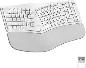 DeLUX Upgraded Ergonomic Wireless Ergo Split Keyboard with Backlit, 2.4G and Bluetooth, Scissor Switch and Palm Rest for Natural Typing, Compatible with Windows and Mac OS (GM902Pro-White)