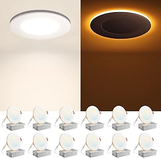 Amico 12 Pack 4 Inch 5CCT LED Recessed Ceiling Light with Night Light, 2700K/3000K/3500K/4000K/5000K Selectable Ultra-Thin Lighting, 10W=90W, 700LM, Dimmable Canless Wafer Downlight - ETL&FCC