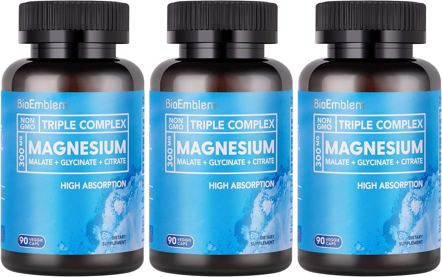 BioEmblem High Absorption Triple Magnesium Complex 300mg | Magnesium Glycinate for Nerves, Magnesium Malate for Energy, Magnesium Supplement to Support Muscle Health | Vegan, Non-GMO 270 Capsules-0