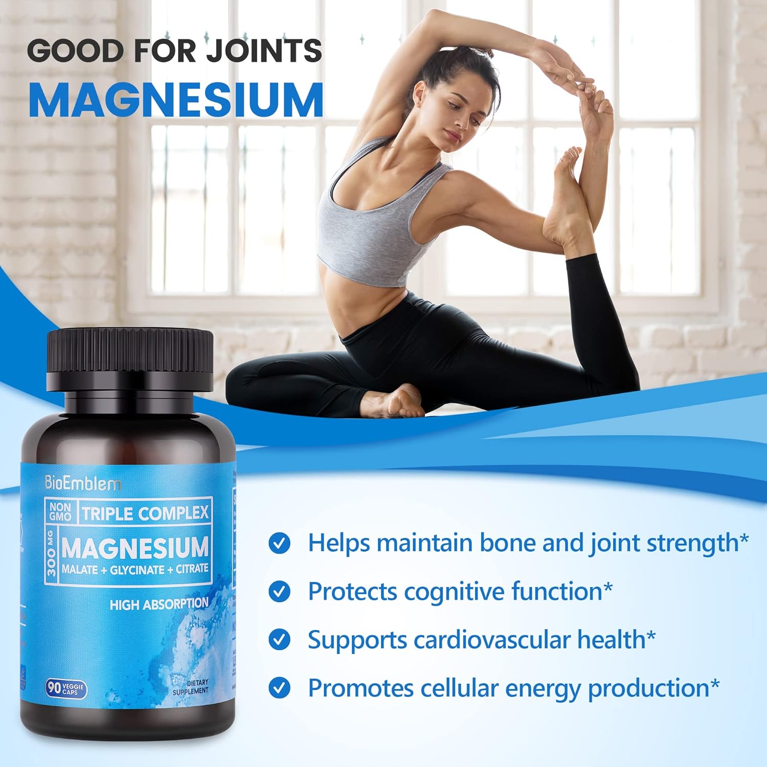 BioEmblem High Absorption Triple Magnesium Complex 300mg | Magnesium Glycinate for Nerves, Magnesium Malate for Energy, Magnesium Supplement to Support Muscle Health | Vegan, Non-GMO 270 Capsules-3