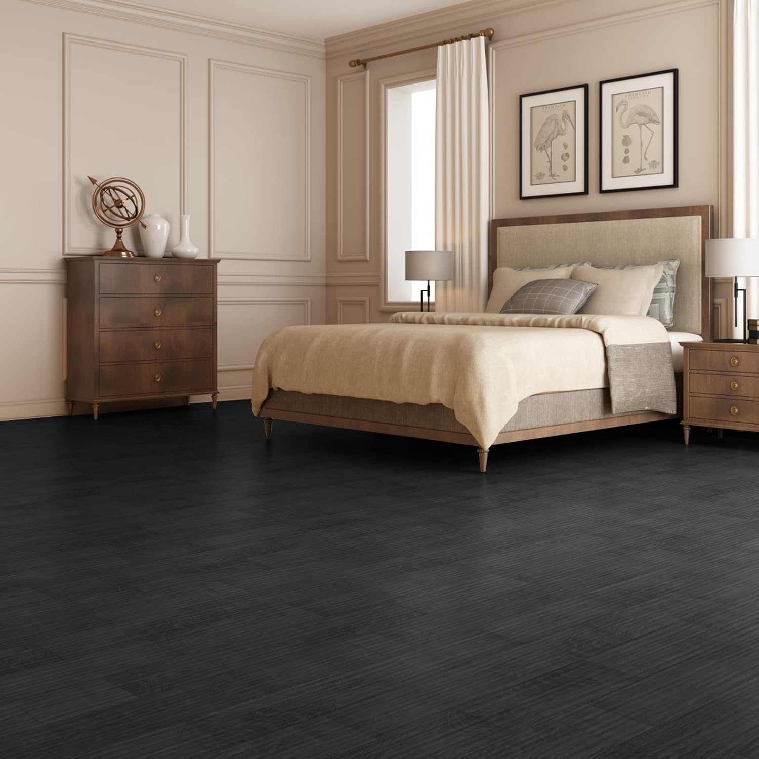 Art3d 36-Pack 54 Sq.ft Peel and Stick Floor Tiles Vinyl Plank Flooring Wood Look, Adhesive and Waterproof Tile Sticker for Bedroom, Living Room, Kitchen, RV in Black-1