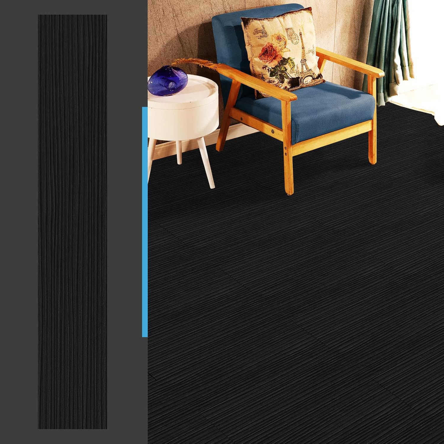 Art3d 36-Pack 54 Sq.ft Peel and Stick Floor Tiles Vinyl Plank Flooring Wood Look, Adhesive and Waterproof Tile Sticker for Bedroom, Living Room, Kitchen, RV in Black-8