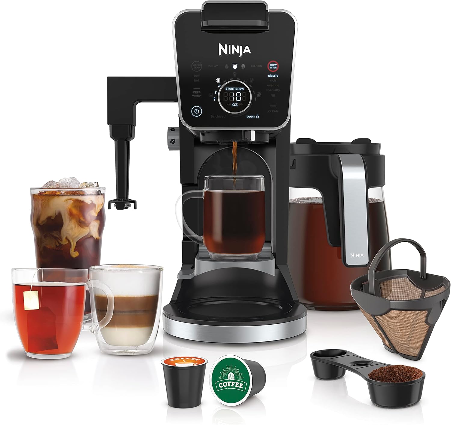 Ninja Hot and Iced Coffee Maker, Single Serve Coffee Maker and Drip Coffee Machine, DualBrew Pro Specialty 12-Cup with K-Cup Combo, Includes Permanent Filter, CFP307-0