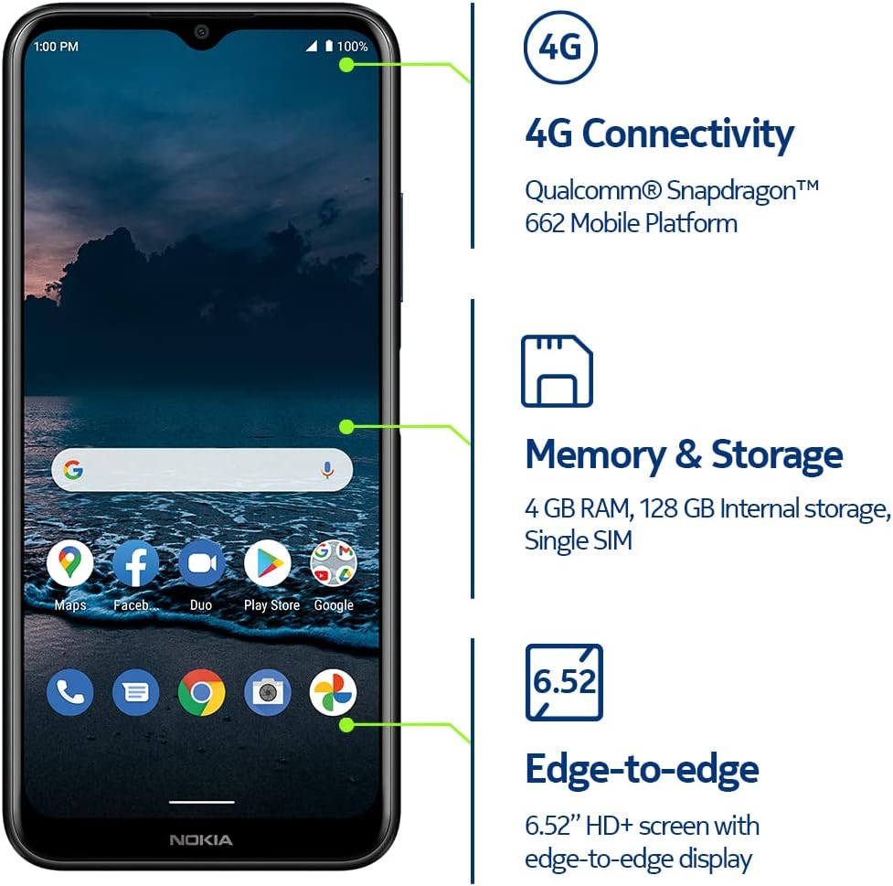 Nokia G100 | Verizon, T-Mobile, AT&T | Android 12 | Unlocked Smartphone | 3-Day Battery | US Version | 4/128GB | 6.52-Inch Screen | 13MP Triple Camera | Polar Night-3