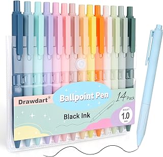 14-Pack Pastel Ballpoint Pens, Medium 1.0mm Black Ink, Retractable - For Smooth Writing and Journaling