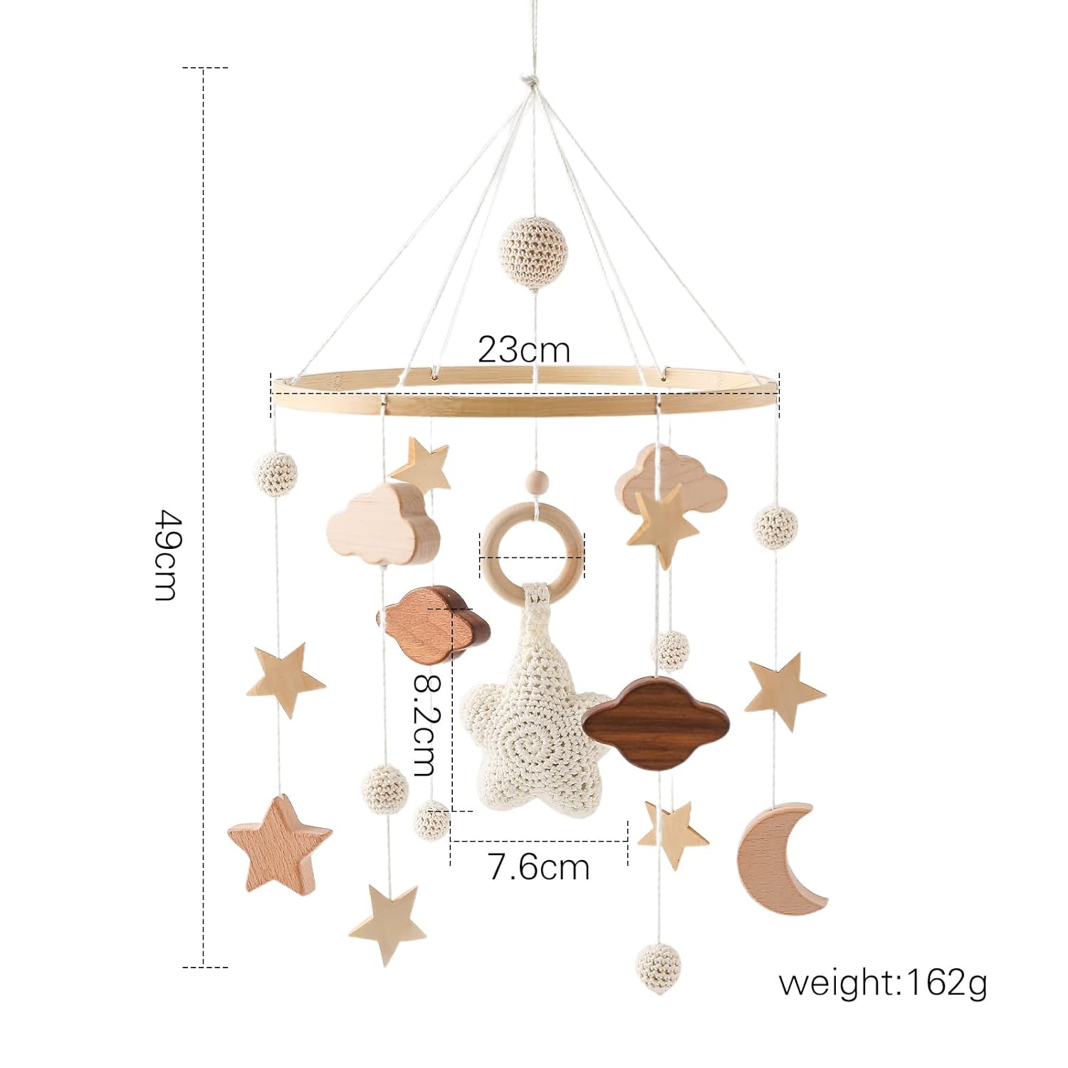 Baby Crib Mobile for Boys Girls| Boho Nursery Mobile| Gender Neutral Hand-Crocheted Mobile| Ceiling Mobile - Stars, Clouds, Moon-6