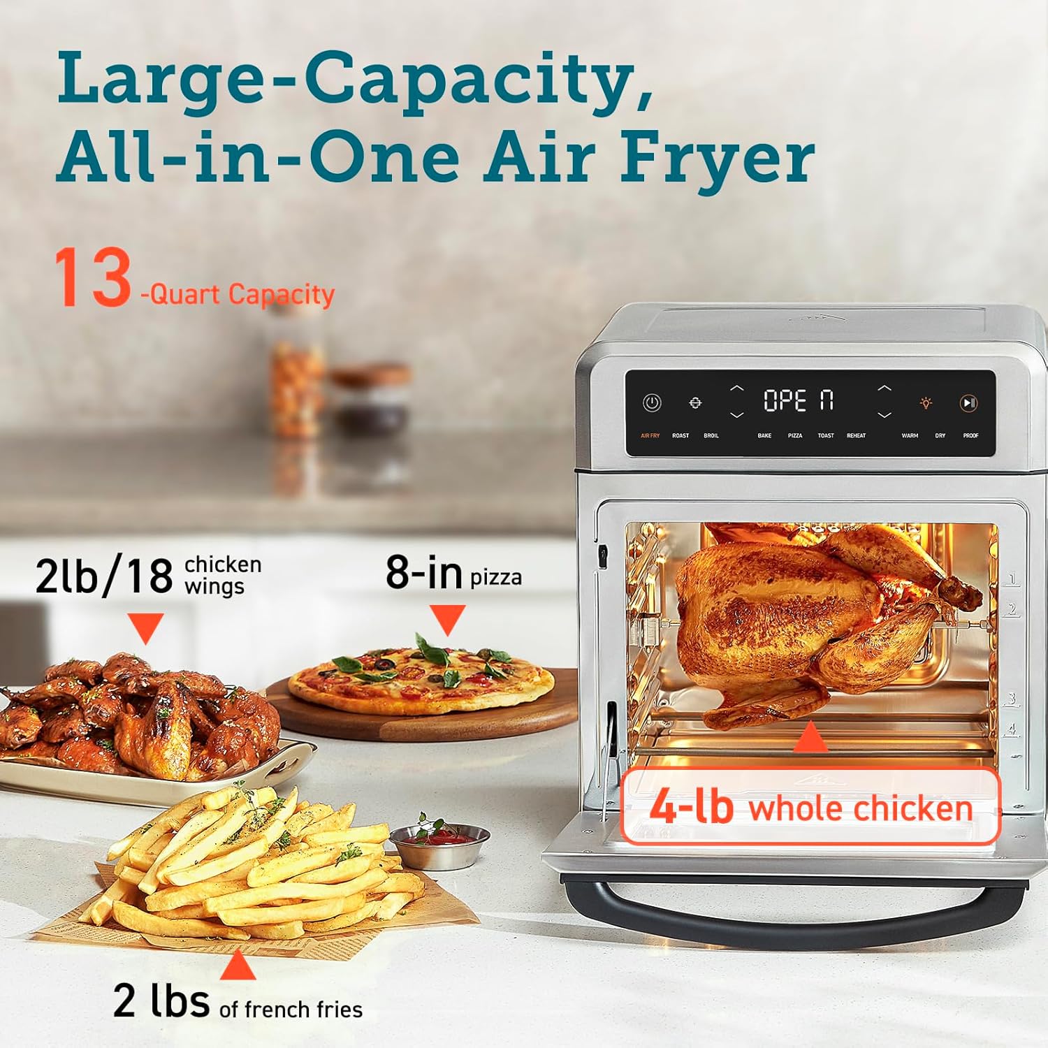 COSORI 11-in-1 Air Fryer Oven , 13Qt Small Footprint Airfryer combo with Rotisserie, Toast, Bake, Roast, Reheat Functions and more, Recipe Book & 6 Accessories Included, Perfect for Small Contertop-2