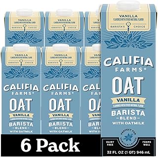 Califia Farms – Vanilla Oat Barista Blend Oat Milk, 32 Oz (Pack of 6), Shelf Stable, Dairy Free, Plant Based, Vegan, Gluten Free, Non GMO, Milk Frother, Creamer, Blue