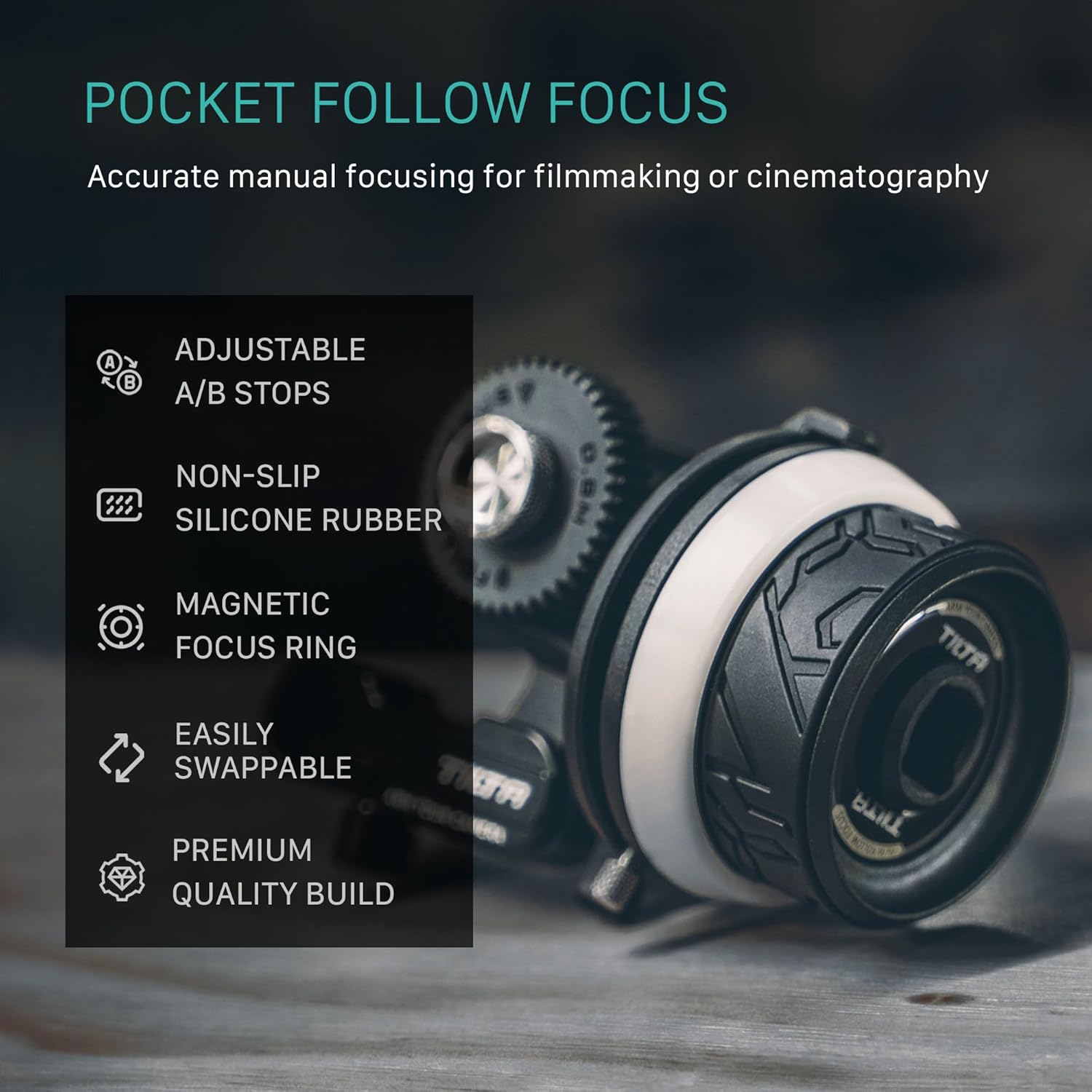 Tilta Pocket Follow Focus | Precise Focus Ring with A/B Stops | Fluid Damping System | 15mm Rod & Rod Holder | Works with Most Cameras & Lenses | Lightweight, Comfortable, and Compact Design (FF-T06)-1